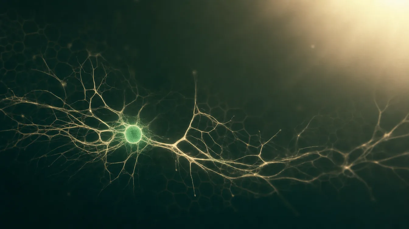 Visualisatie van mycelium-netwerk met beta-glucan centrum